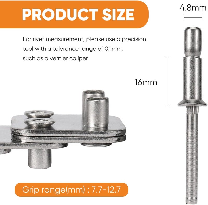 ALLCLEAN 3/16" x 5/8" Industrial-Grade Internal Lock Dome Head Structural Rivets Pop Rivets – Robust Connections Designed for Heavy-Duty Projects - 30 Pack - Image 2